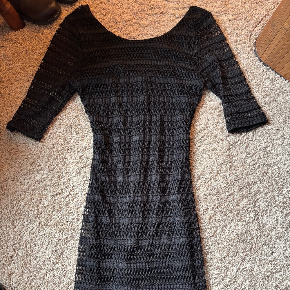 Sexy Black Bodycon Dress with Mesh Overlay